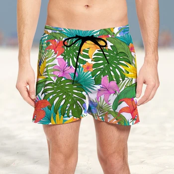 Летние мужские пляжные 3D шорты с рисунком подсолнуха 2023, модные и удобные быстросохнущие шорты в стиле курортных тропических джунглей
