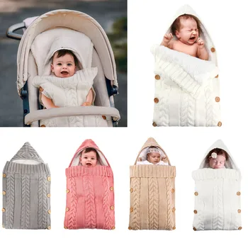 Зимние Теплые спальные мешки для новорожденных, вязаная пеленка на пуговицах, обертывание для пеленания коляски, одеяло для малышей, спальные мешки