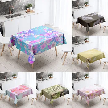 Красочная цветочная скатерть, растительная цветочная скатерть, защита от пятен, Водонепроницаемый Прямоугольный кухонный обеденный стол, украшение дома
