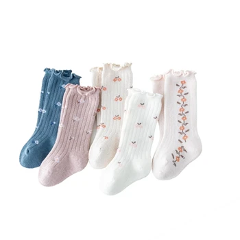 Гольфы для малышей средней длины, хлопковые чулки с оборками, удобные длинные носки для младенцев и малышей младшего возраста
