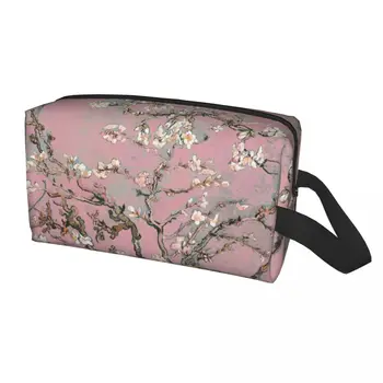 Косметичка с цветами миндаля, женский косметический органайзер для путешествий, милые сумки для хранения туалетных принадлежностей с цветущим миндальным деревом