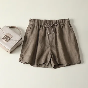 75002 Летние льняные Тонкие дышащие Широкие шорты Prue Для женщин, однотонные женские брюки с завязками и высокой талией, простые женские брюки, брюки