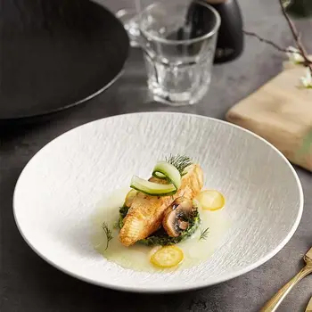 Тарелка для ужина FANCITY, керамическая салатница в японском стиле, креативная суповая тарелка, тарелка из белого камня, высококачественная пластиковая тарелка