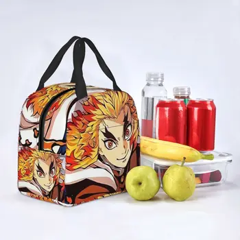 Милая сумка для ланча Demon Slayer Rengoku Kyojuro, портативная Офисная дизайнерская сумка-холодильник, повседневные водонепроницаемые термосумки для ланча