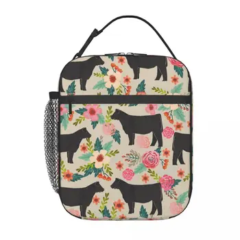 Школьная сумка для ланча для студентов с цветочной коровьей фермы, Оксфордская сумка для ланча для офиса, путешествий, кемпинга, термоохладитель для ланча