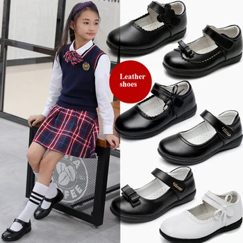 Детская Кожаная обувь, Школьное платье для студенток, Кожаная обувь из воловьей кожи, повседневная обувь принцессы, Черные, Белые туфли